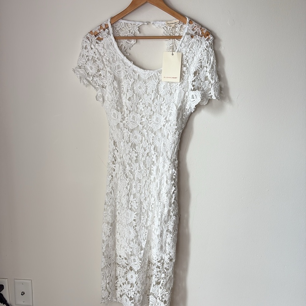 Blushing heart white lacy dress